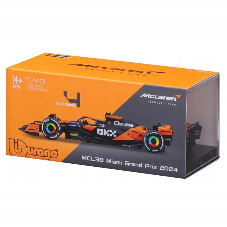 Bburago, McLaren F1 MCL38 Miami GP, Bolid F1, model pojazdu, 1:43