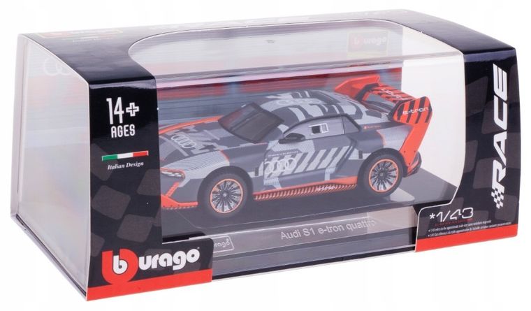Bburago, Race Audi S1 E-Tron Quattro, model pojazdu, grey, 1:43