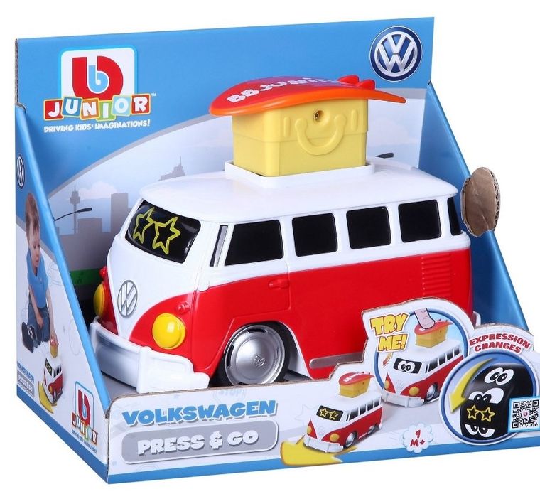 Bburago, VW Samba, pojazd z buźkami, czerwony