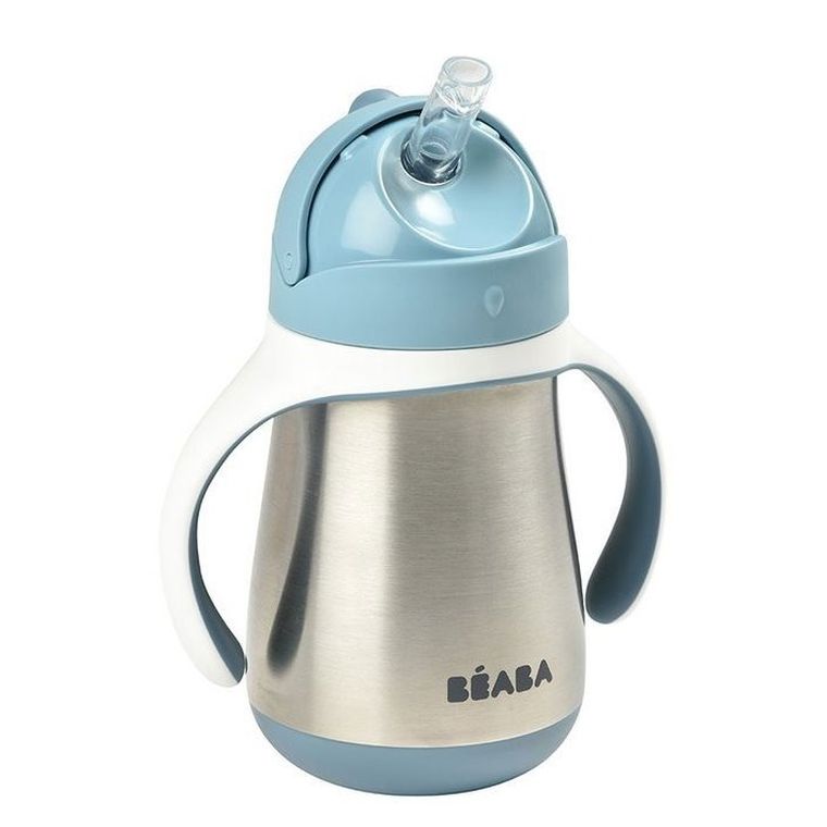 Beaba, butelka kubek niekapek, stalowa, ze słomką, windy blue, 250 ml