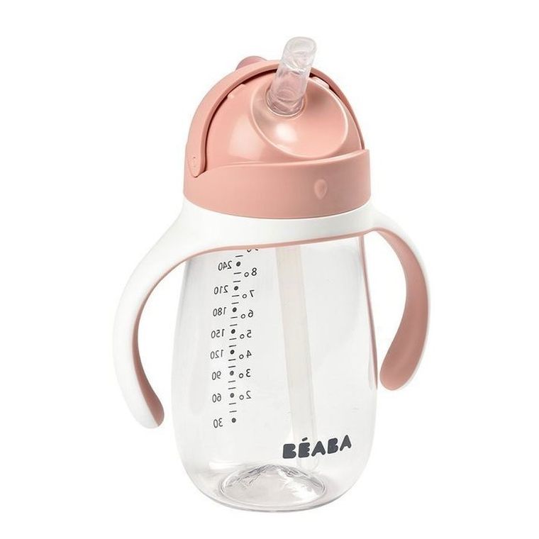 Beaba, butelka, kubek niekapek, tritanowa, ze słomką, old pink, 300 ml