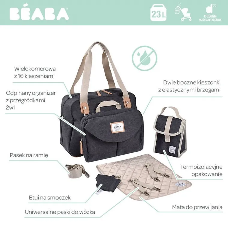 Beaba, Geneva II, torba dla mamy, Dark heather grey