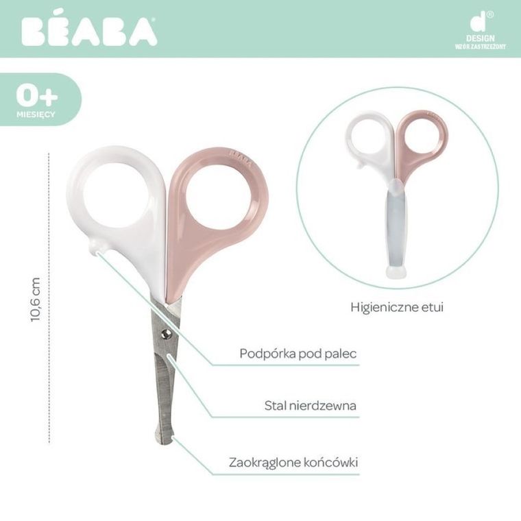 Beaba, nożyczki do paznokci w etui, Old Pink