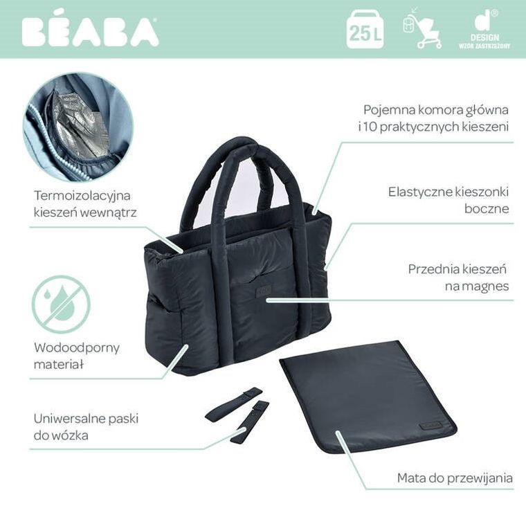 Beaba, Puffy Paris, torba dla mamy, Dark heather grey