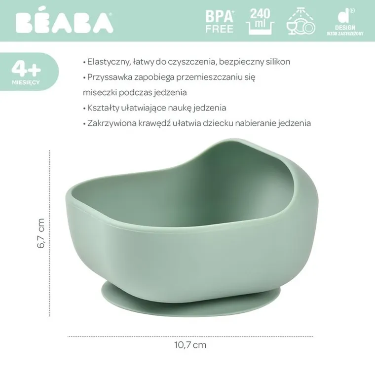 Beaba, silikonowa miseczka z przyssawką, sage green