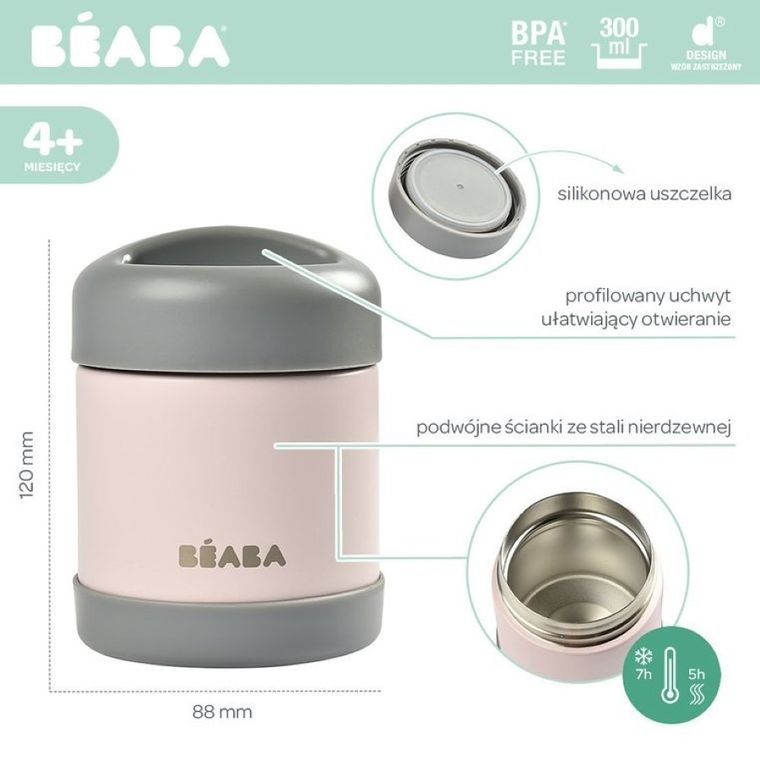 Beaba, termos, Dark Mist, Light Pink, 300 ml