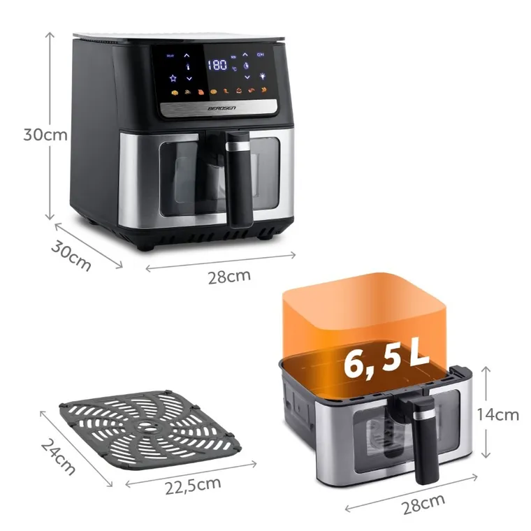 Berdsen, frytkownica beztłuszczowa, air fryer, 1700W, czarny, 6,5l, BD-655