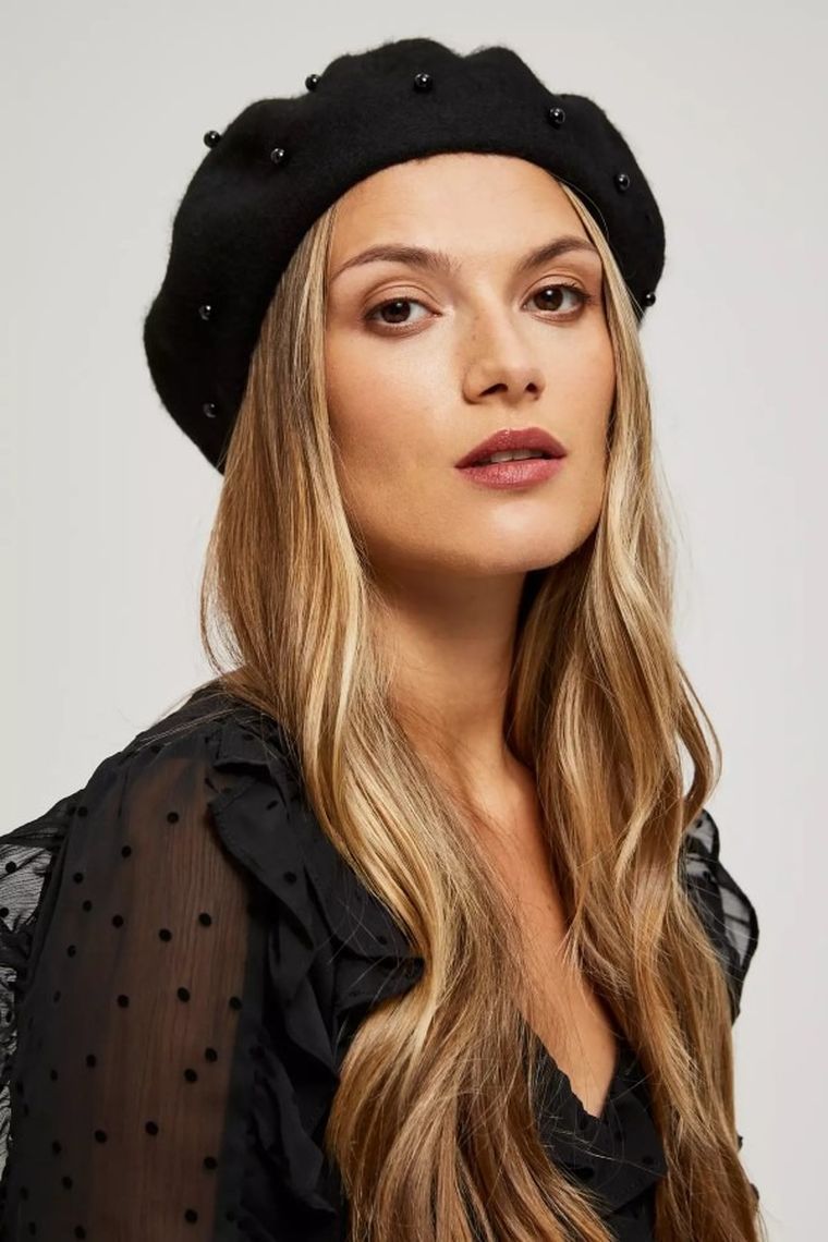 Beret damski, czarny, Moodo