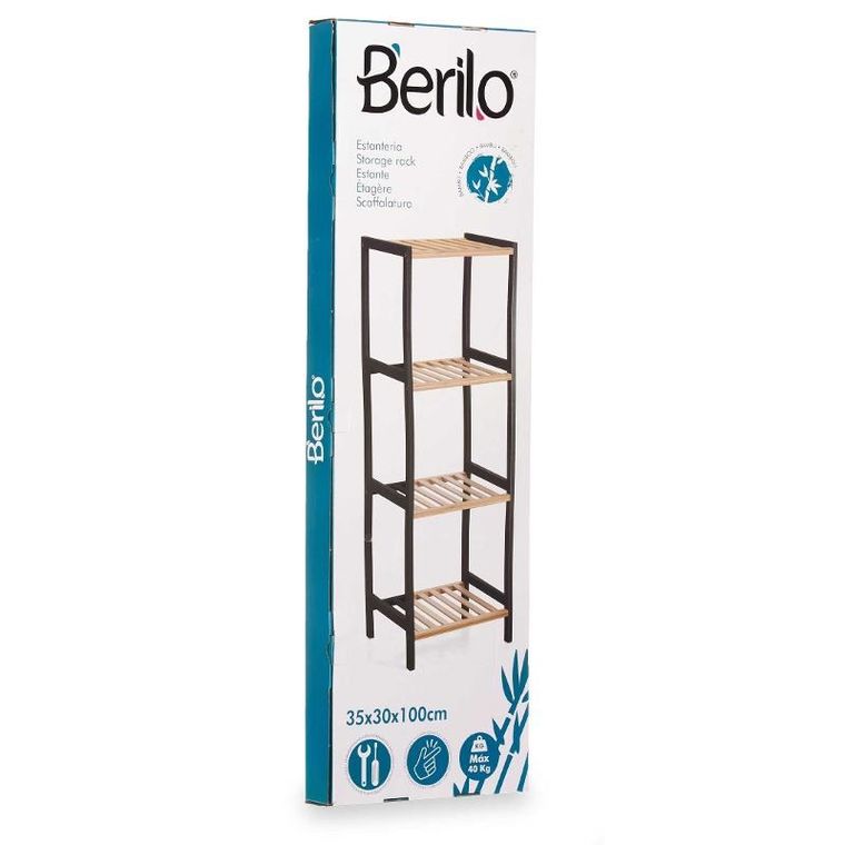 Berilo, Square, wąski regał bambusowy, 35-30-100 cm