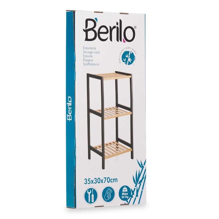 Berilo, Square, wąski regał bambusowy, 35-30-70 cm