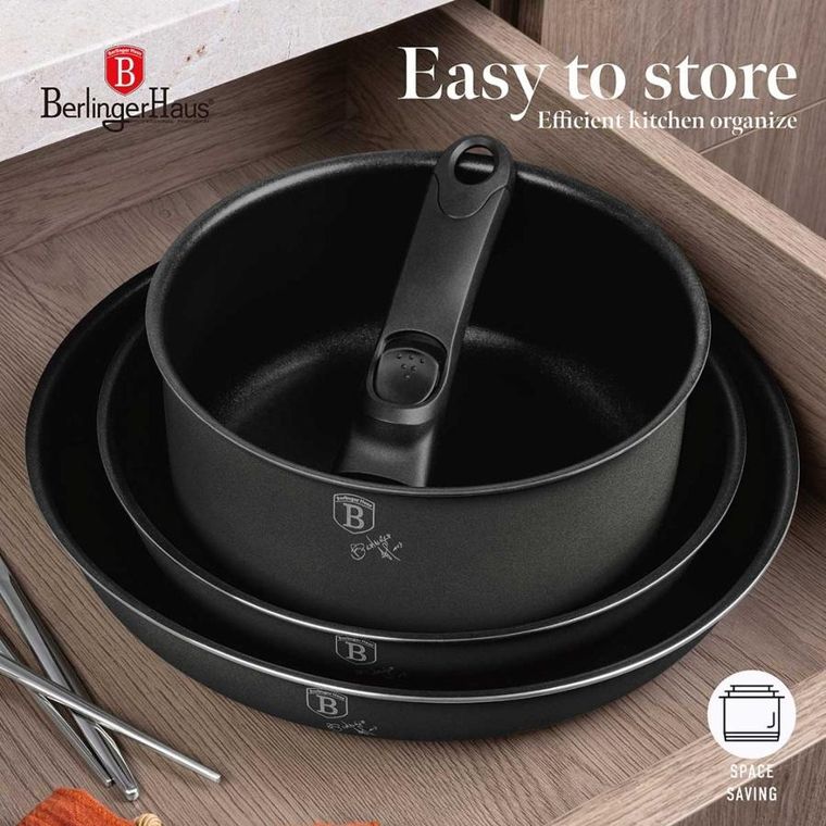 Berlinger Haus, Anthracite, zestaw: garnki tytanowe z pokrywą + patelnie, 9 elementów