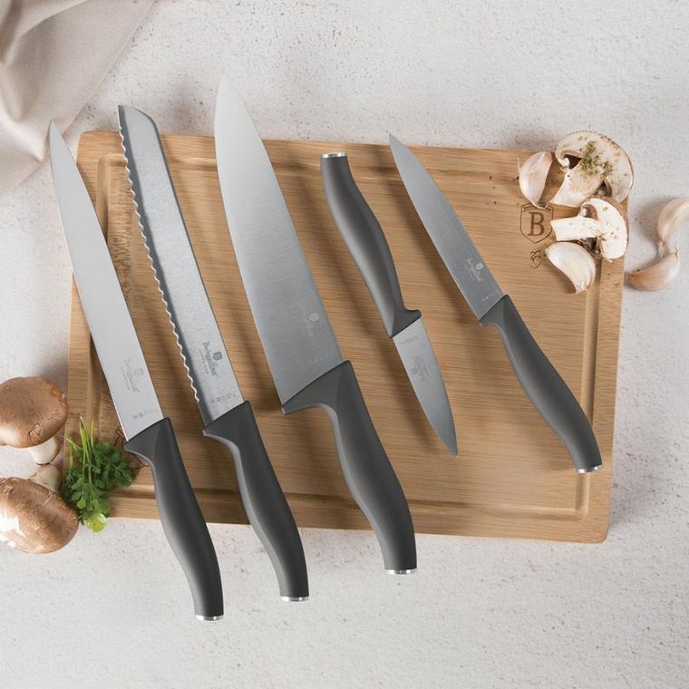 Berlinger Haus, Anthracite, zestaw noży kuchennych z deską, 5 szt.