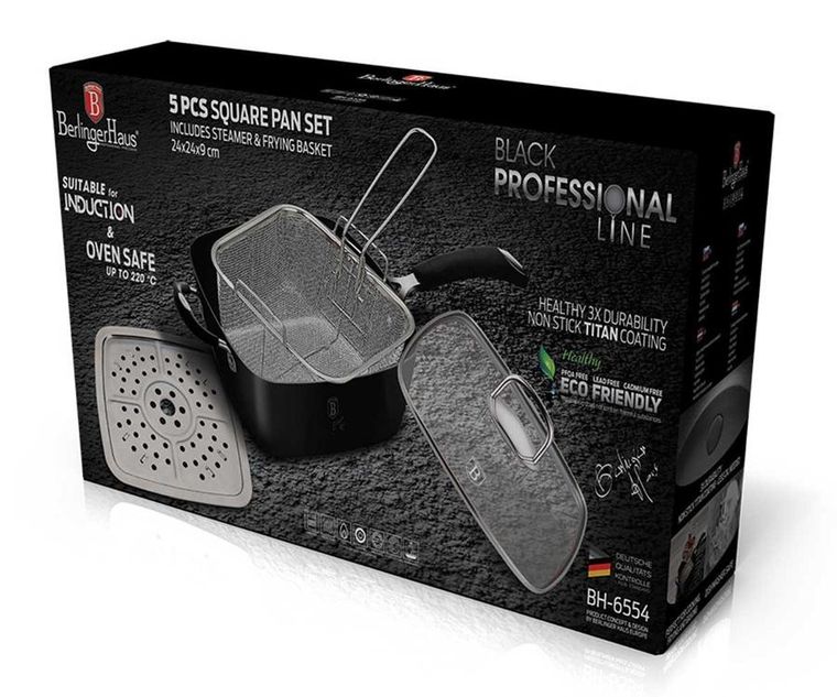 Berlinger Haus, Black Professional Line, patelnia z koszem i płytą parową