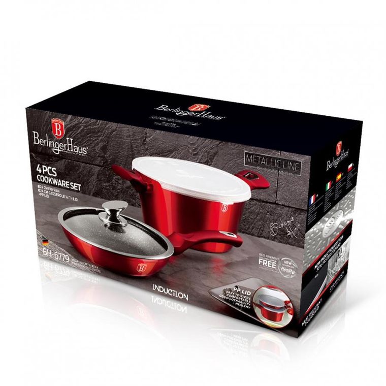 Berlinger Haus, Burgundy, zestaw: garnek + patelnia granitowa, 4 elementy