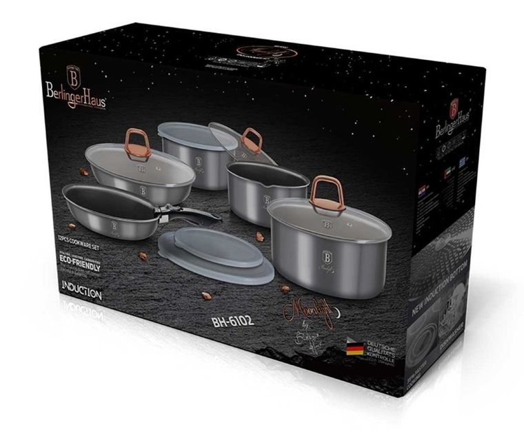 Berlinger Haus, Moonlight, zestaw: garnki tytanowe z pokrywą + patelnie, 12 elementów