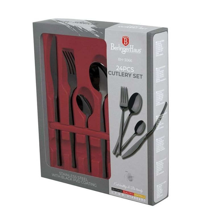 Berlinger Haus, Shiny Black, sztućce, połysk, 24 elementy