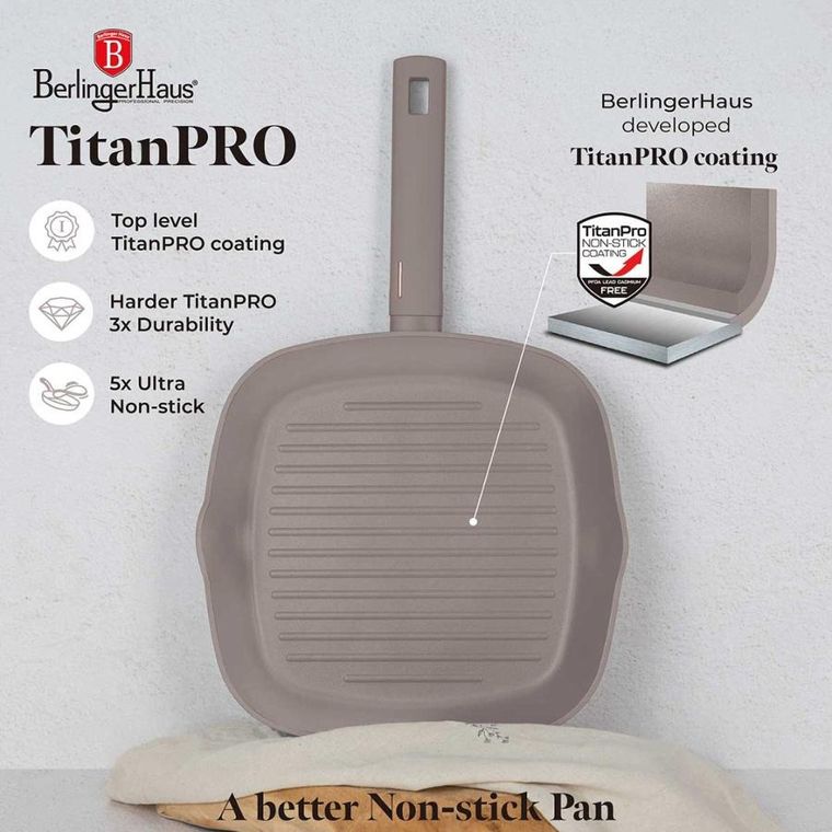 Berlinger Haus, Taupe, patelnia grillowa tytanowa, 28 cm