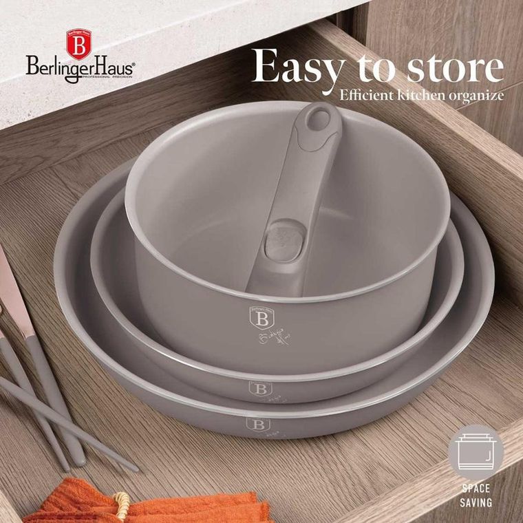 Berlinger Haus, Taupe, zestaw: garnki tytanowe z pokrywą + patelnie, 9 elementów