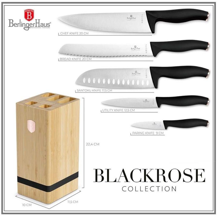 Berlinger Haus, zestaw noży, black rose w bloku bambusowym