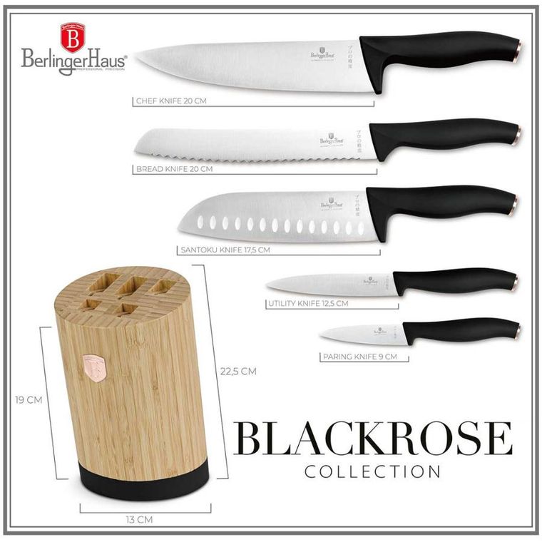 Berlinger Haus, zestaw noży, black rose w bloku bambusowym