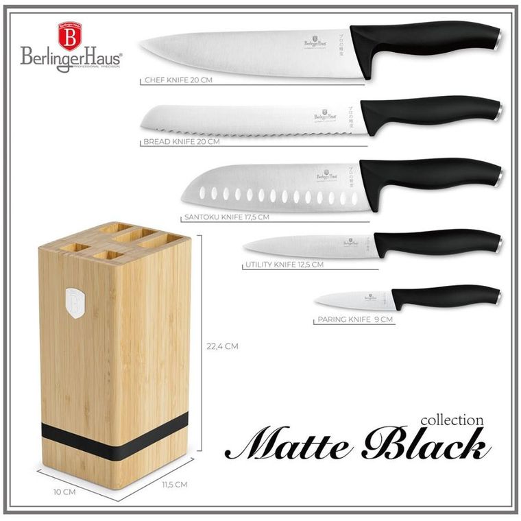Berlinger Haus, zestaw noży w bloku bambusowym, matte black