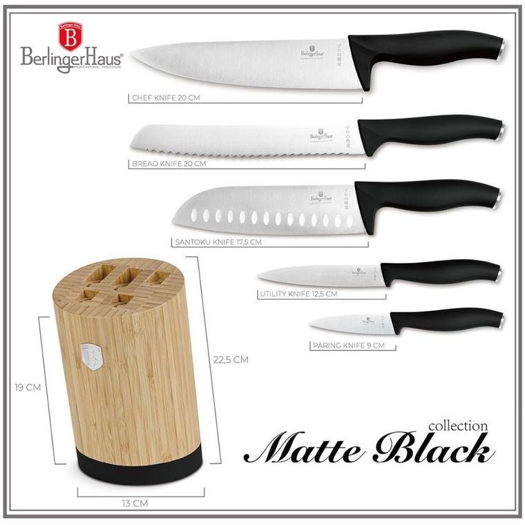 Berlinger Haus, zestaw noży w bloku bambusowym, matte black