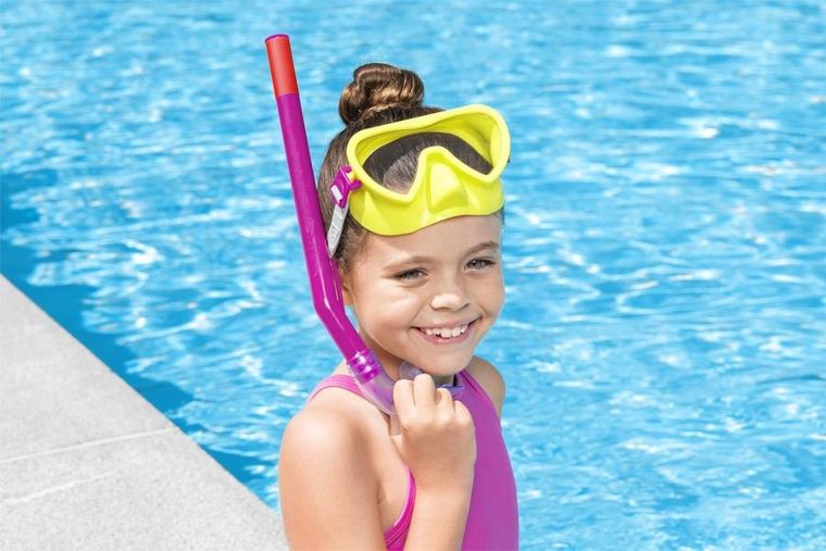 Bestway, maska do nurkowania z rurką, żółto-różowa