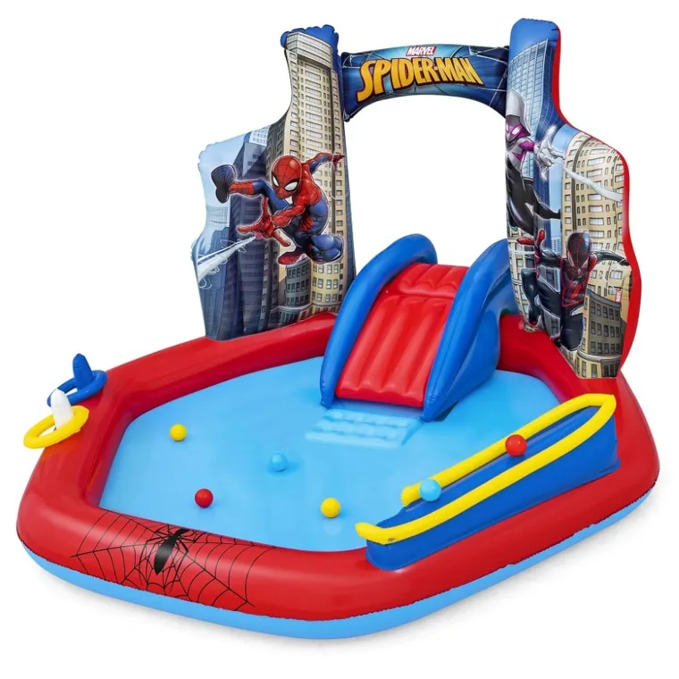 Bestway, Spider-Man, basen dmuchany ze zjeżdzalnią, wodny plac zabaw, 211-206-127 cm