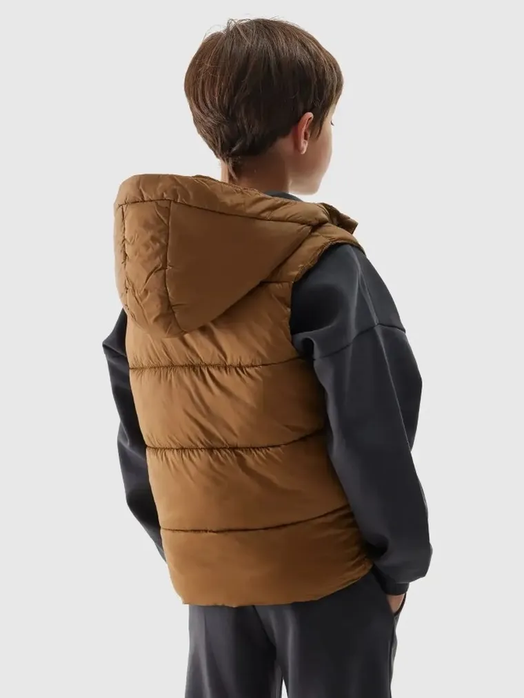 Bezrękawnik chłopięcy z kaptuem, brązowy, 4F