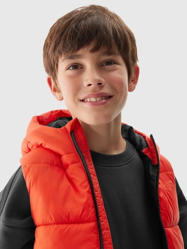 Bezrękawnik chłopięcy z kapturem, pomarańczowy, 4F