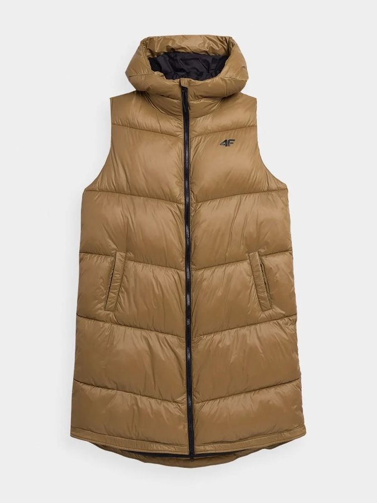 Bezrękawnik damski z kapturem, brązowy, 4F