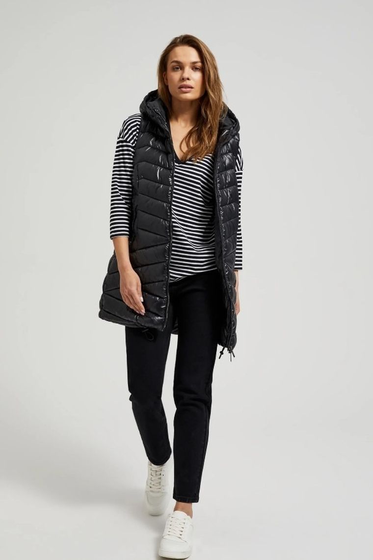 Bezrękawnik damski z kapturem, czarny, Moodo