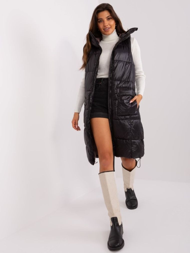 Bezrękawnik damski z kapturem, czarny, Sublevel