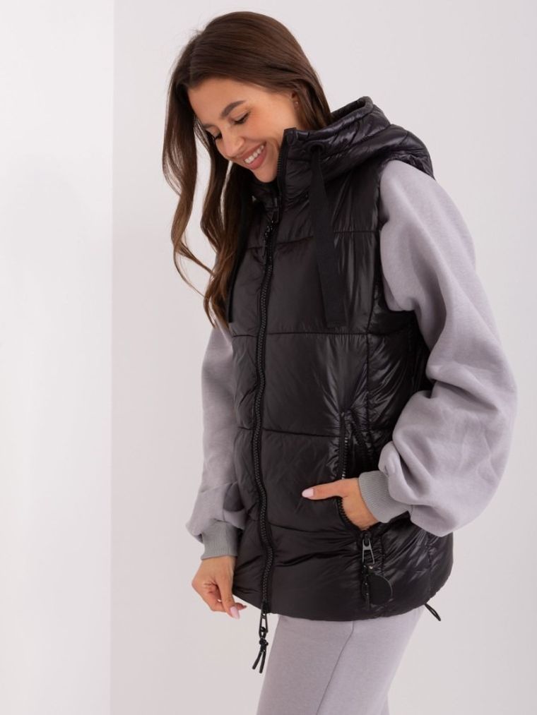 Bezrękawnik damski z kapturem, czarny, Sublevel