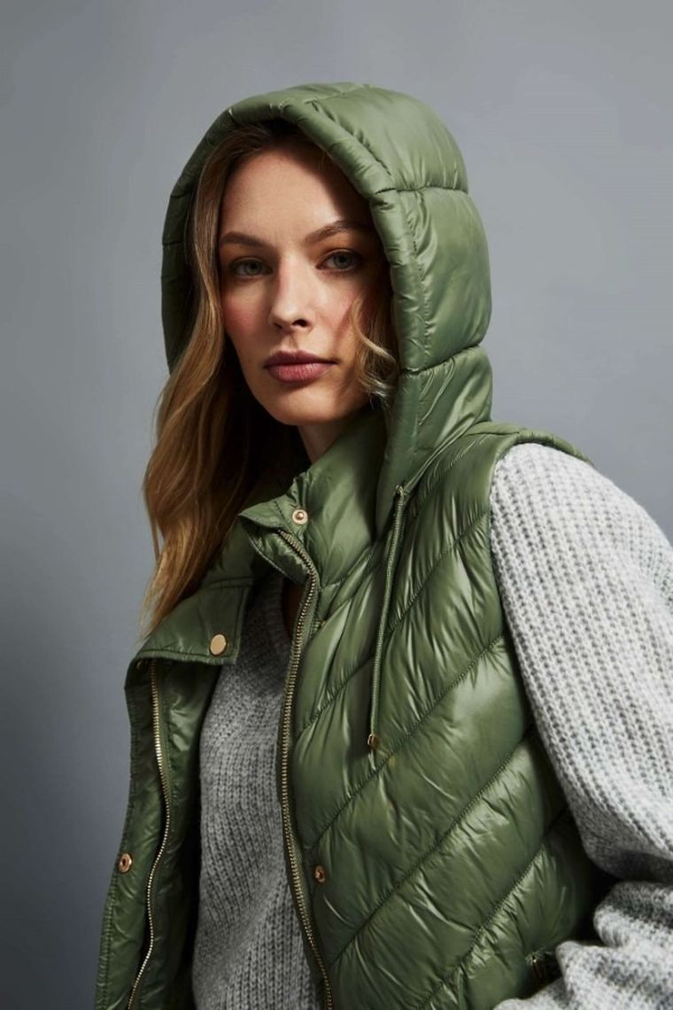 Bezrękawnik damski z kapturem, khaki, Moodo