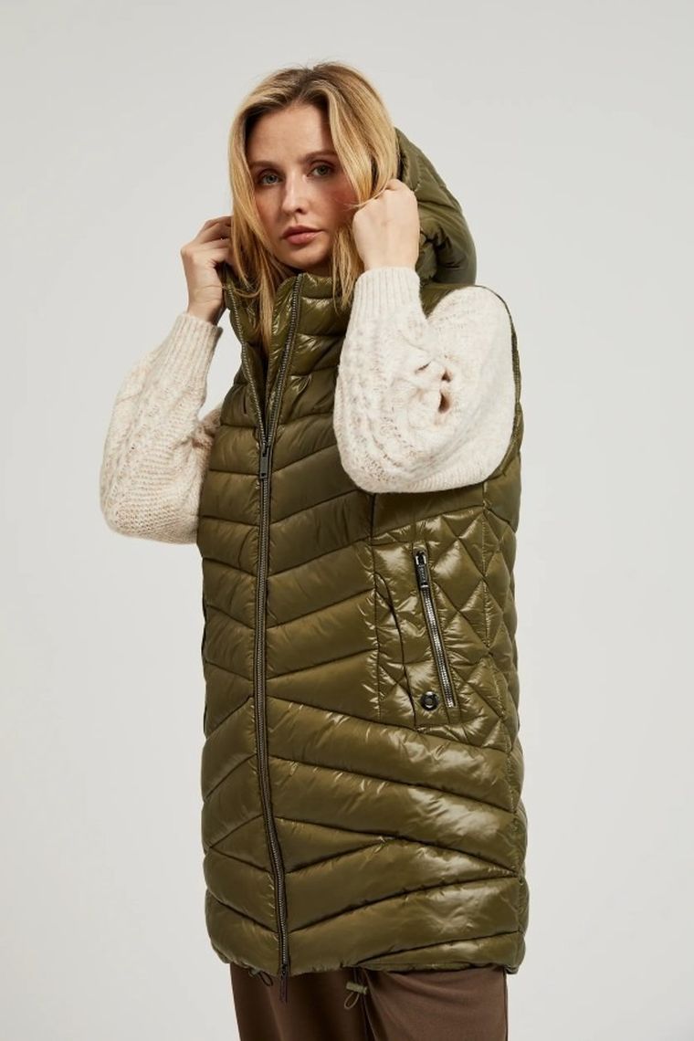 Bezrękawnik damski z kapturem, khaki, Moodo