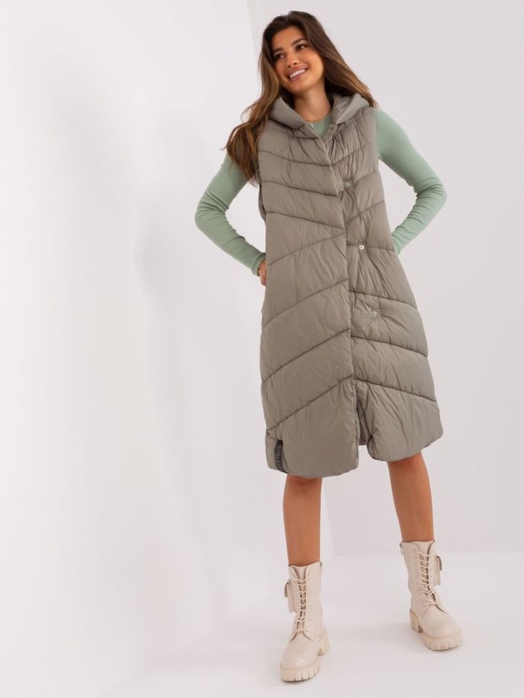 Bezrękawnik damski z kapturem, khaki, Sublevel