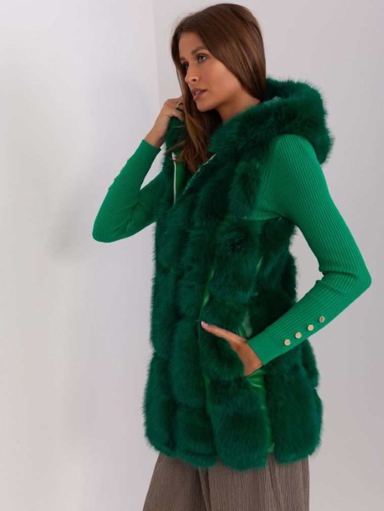 Bezrękawnik damski z kapturem, zielona, Italy Moda