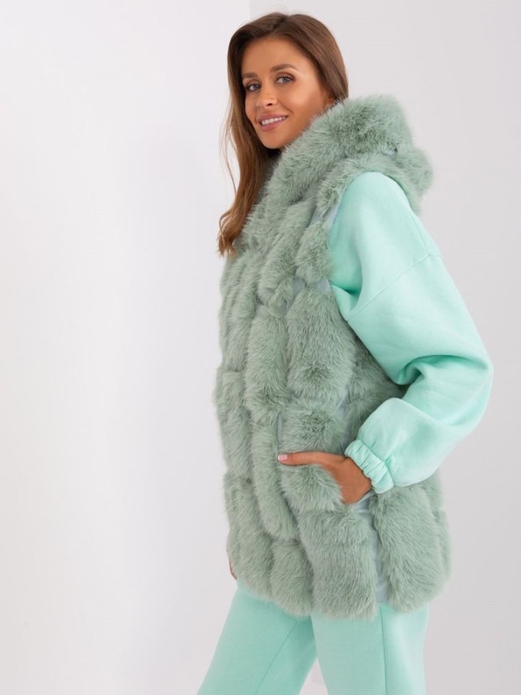 Bezrękawnik damski z kapturem, zielony, Italy Moda