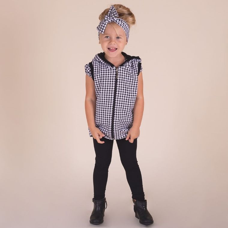 Bezrękawnik dziewczęcy z kapturem, biało-czarny, Nicol