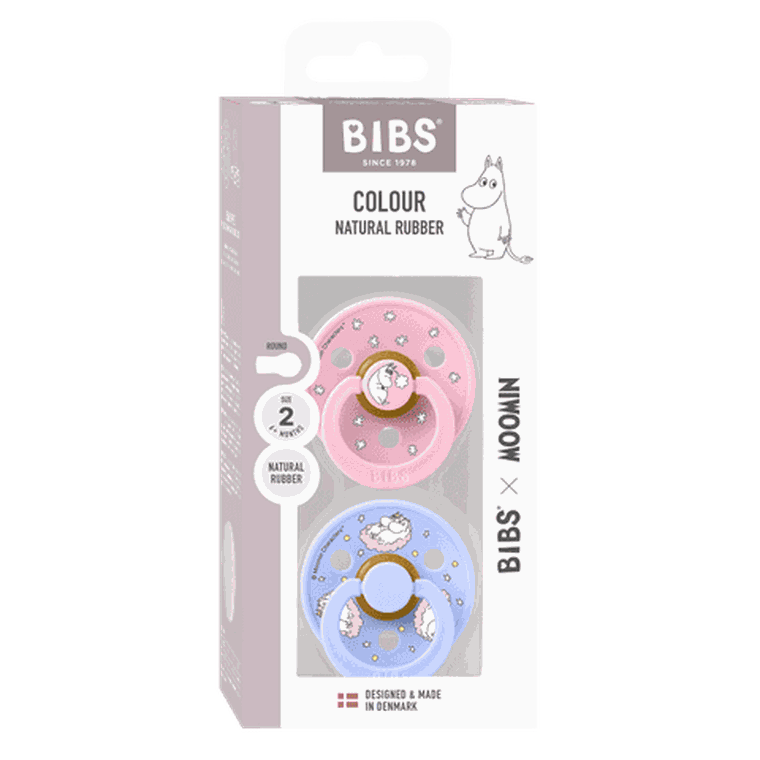 Bibs, Muminki, Colour Dreaming, smoczek uspokajający, kauczuk Hevea, Baby Pink Mix, rozmiar 2, 2 szt.