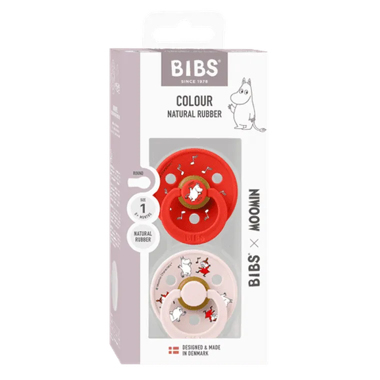 Bibs, Muminki, smoczek uspokajający, kauczuk Hevea, Candy Apple Mix, rozmiar 1, 2 szt.