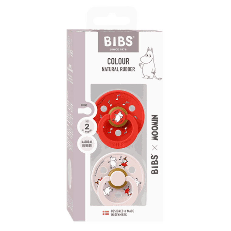 Bibs, Muminki, smoczek uspokajający, kauczuk Hevea, Candy Apple Mix, rozmiar 2, 2 szt.