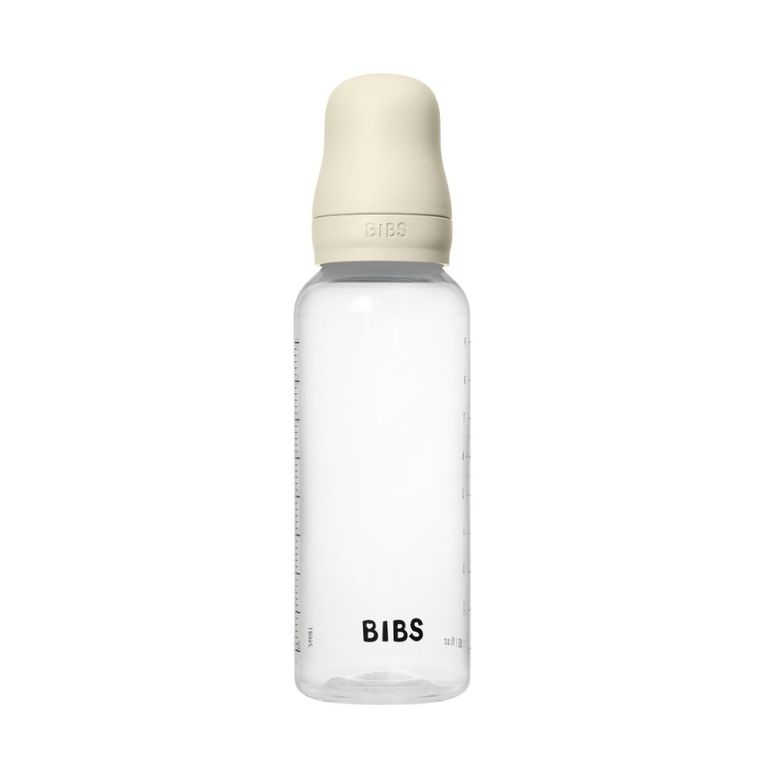 Bibs, zestaw: butelka antykolkowa dla niemowląt, Ivory, 270 ml + smoczek do karmienia o średnim przepływie, silikonowy