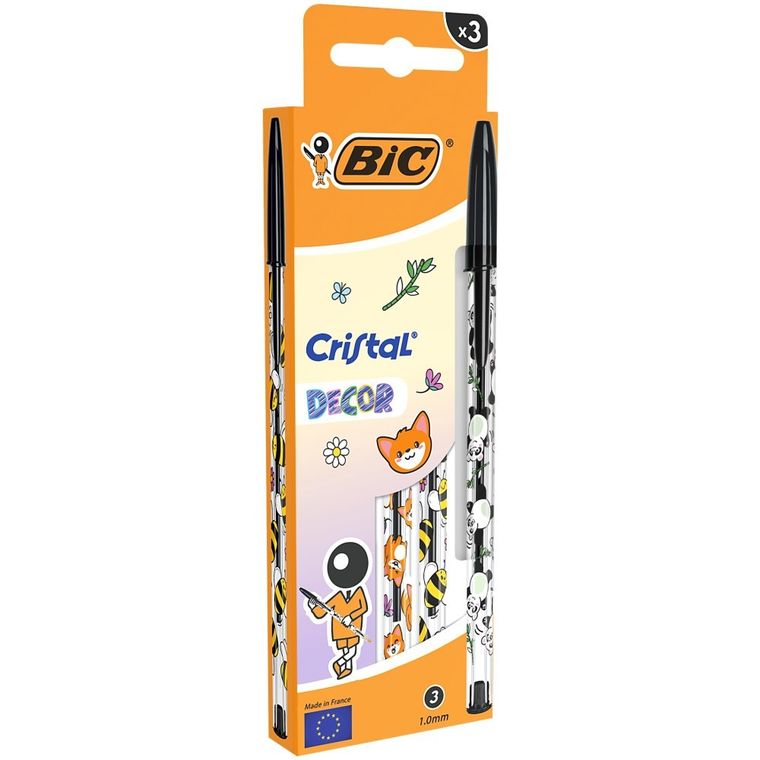 Bic, Cristal Kawaii, długopis, czarny, 3 szt.