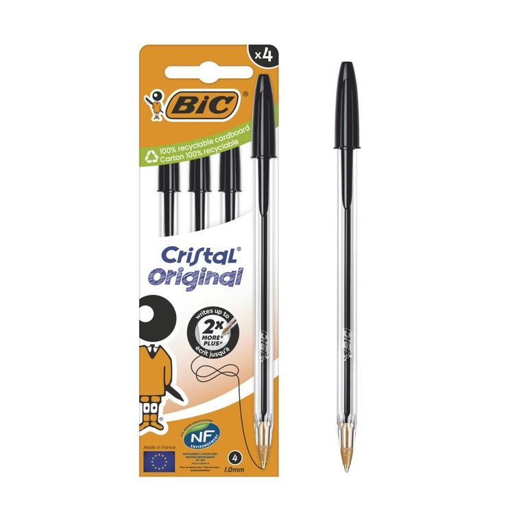 Bic, Cristal Original, długopis, czarny, 4 szt.