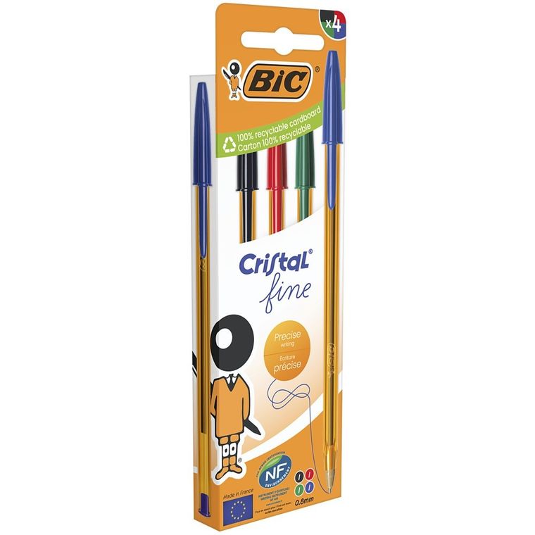 Bic, Cristal, Original Fine, długopis, 4 szt.