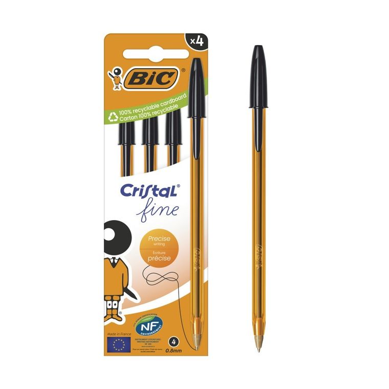 Bic, Cristal, Original Fine, długopis, czarny, 4 szt.