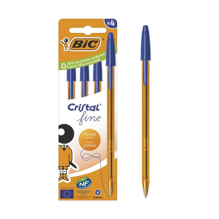 Bic, Cristal, Original Fine, długopis, niebieski, 4 szt.