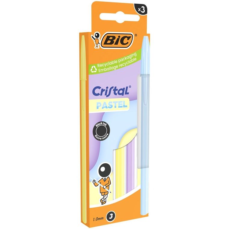Bic, Cristal Pastel, długopis, czarny, 3 szt.